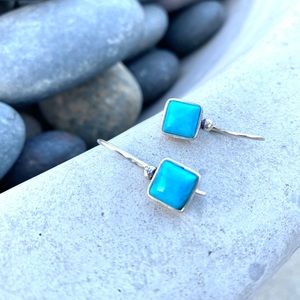Sundance turquoise EARRINGS sterling Silver gemstone square birthstone gift gem
